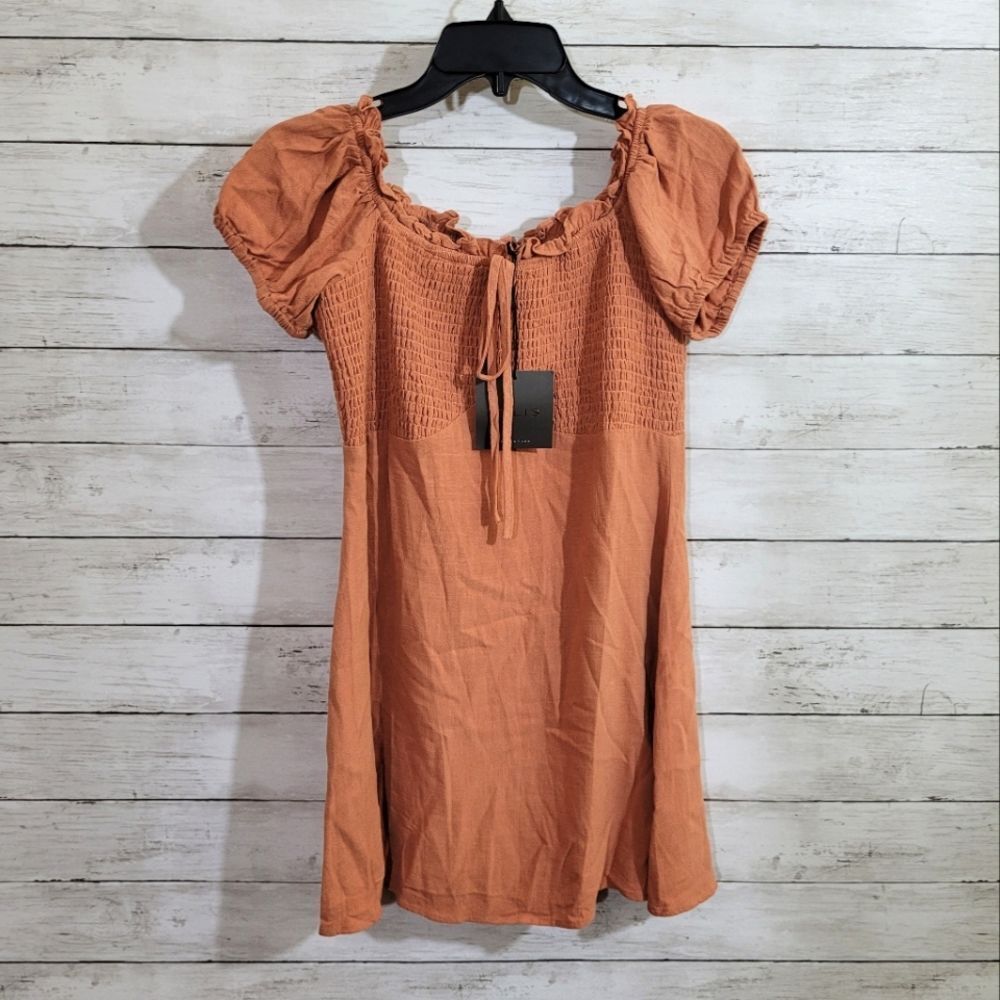 Boutique Le Lis Puff Sleeve Sweetheart Neck Off the Shoulder Mini Dress Size L